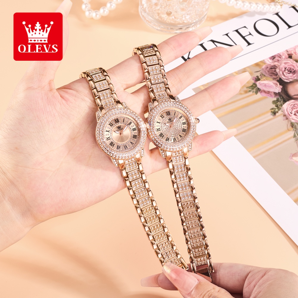 Luxury Women'S Watch - OLEVS 高級ファッションレディース腕時計 ダイヤモンドダイヤル防水ダイヤモンド象嵌クォーツ時計 女性用美しいトレンドドレスウォッチ