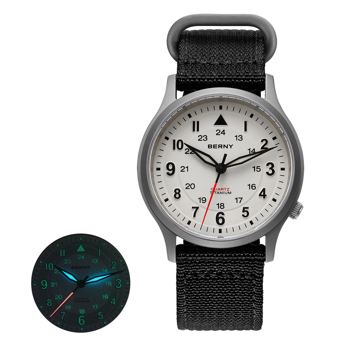 Titanium Sport Watch - BERNY チタン腕時計男性用クラシックメンズフィールドウォッチ読みやすいアウトドアクォーツ腕時計超発光サファイア 5ATM