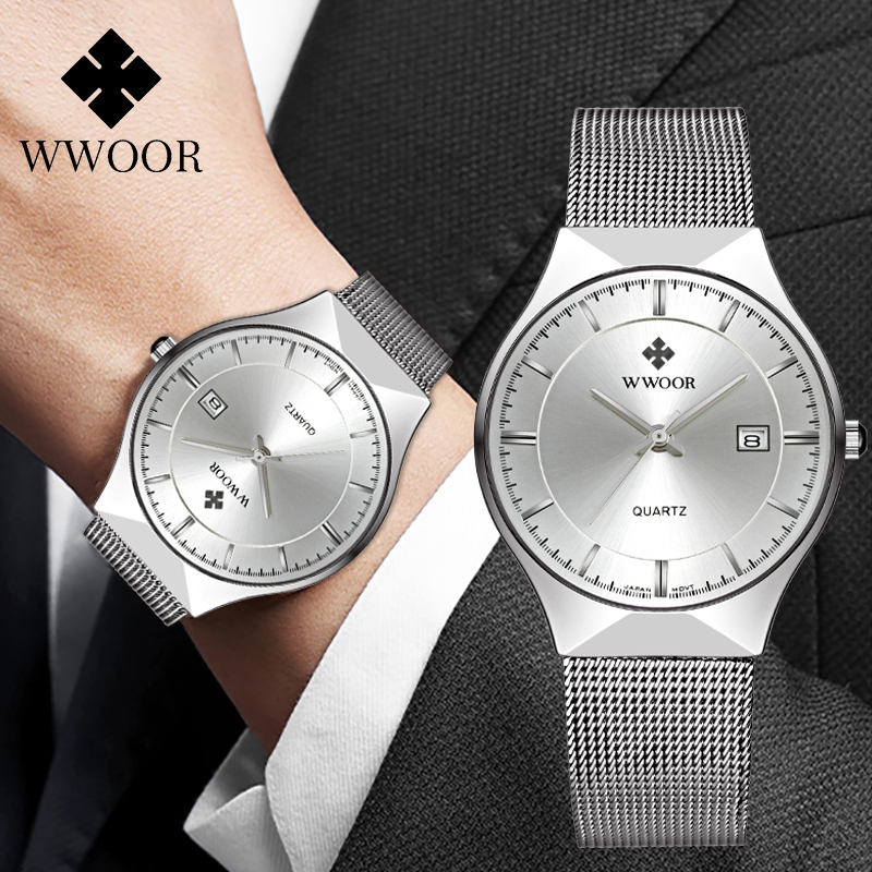 Dress Watch Ultra Thin - Wwoor-高級メンズウォッチ,超薄型メッシュ,防水,クォーツ腕時計,新品