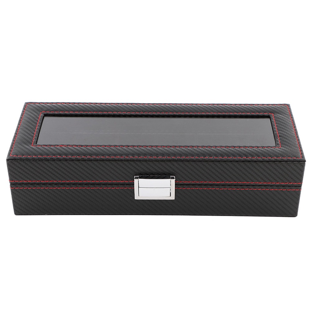 Luxury Watch Collection Box - 防塵カーボンファイバー時計ボックス 6 スロット透明窓時計ケースレッドライン高級時計収納コレクション使用