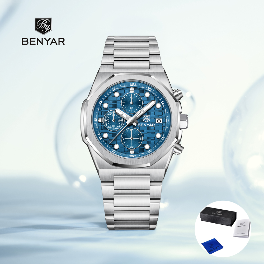 Luxury Watch Design - 2025年ニューベニアーメンズ腕時計トップラグジュアリークォーツ腕時計クロノグラフウォッチ男性用ステンレススチール防水時計ギフトボックス