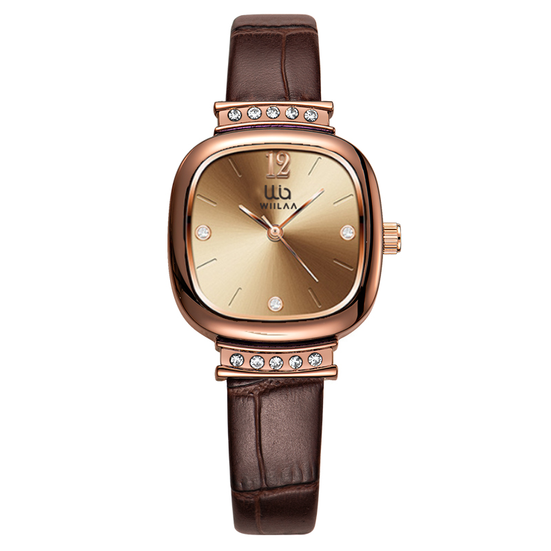 Luxury Watch Leather Strap - レディースローズゴールドスクエアウォッチ ヴィンテージラインストーン 本革ストラップ 30M防水 日常使い 高級ギフト