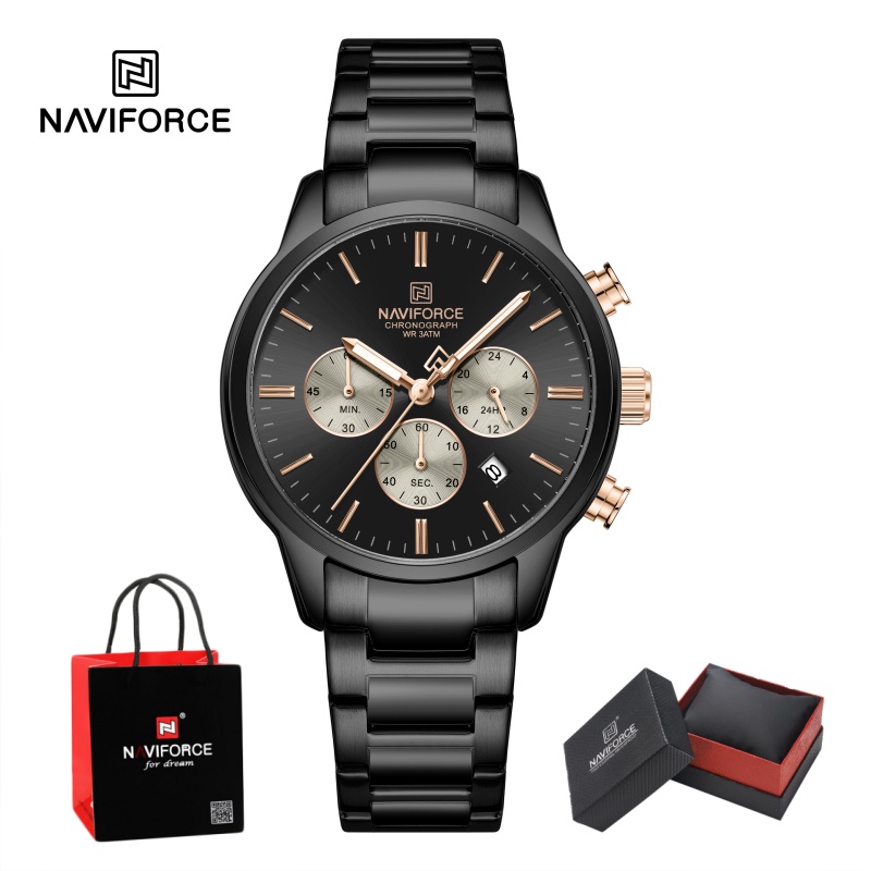 Luxury Watch Design - NAVIFORCE メンズクォーツクロノグラフウォッチ 防水 日付表示 スチールストラップ 男性用