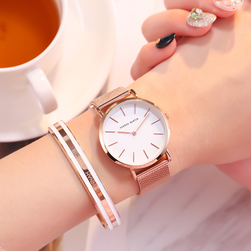 Dress Watch Ultra Thin - 36 ミリメートル新グリーンフェイスゴールドダイヤル日本クォーツムーブメントレディース腕時計ステンレス鋼メッシュ超薄型防水女性腕時計