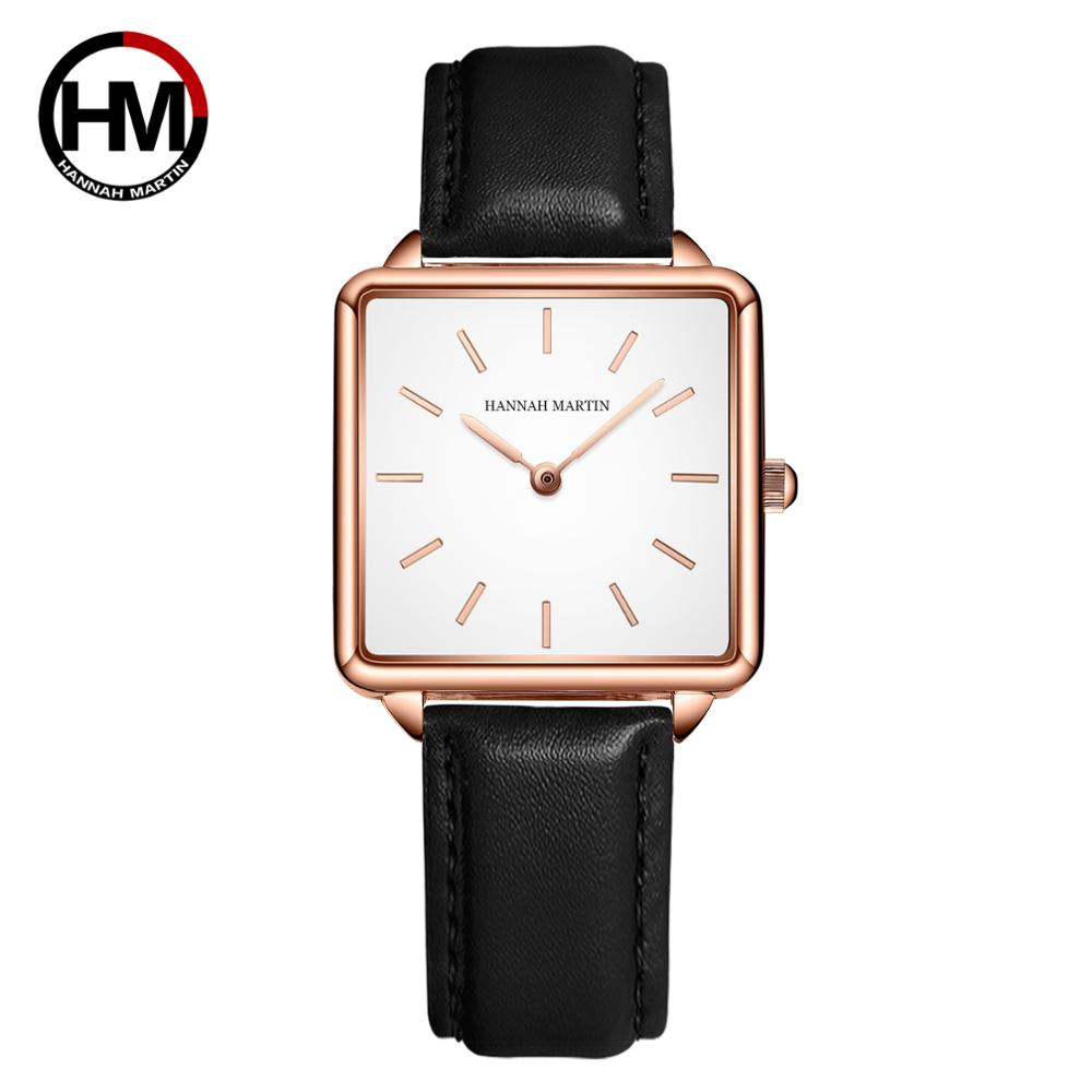 Luxury Watch Leather Strap - 本革ストラップ日本クォーツムーブメントHM-108女性シンプルなデザインのトップの高級ブランド腕時計レディーススクエア腕時計
