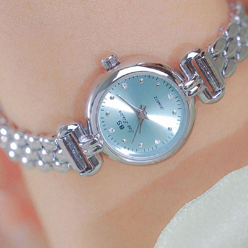 Luxury Watch Leather Strap - 女性のための高級時計,シルバーブルーカラー,絶妙なブレスレット,小さなダイヤル,防水,シンプルなクォーツ,新しい2022