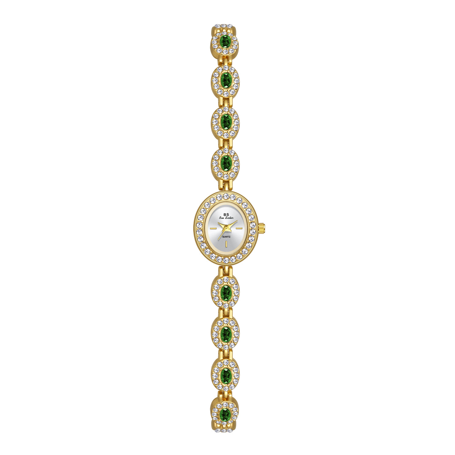 Ladies Luxury Watch - 女性のための楕円形のクォーツ時計,エレガントで豪華な,緑のラインストーン,ダイヤモンドブレスレット,女性のための腕時計,ドレス時計,小さなファッション