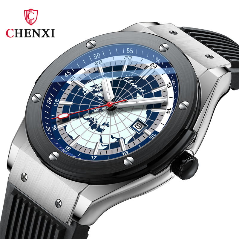 Luxury Watch Brands In World - CHENXI 82442 メンズクォーツ時計カジュアル高級スポーツブランド世界地図軍事防水腕時計男性用 Relogios Masculino
