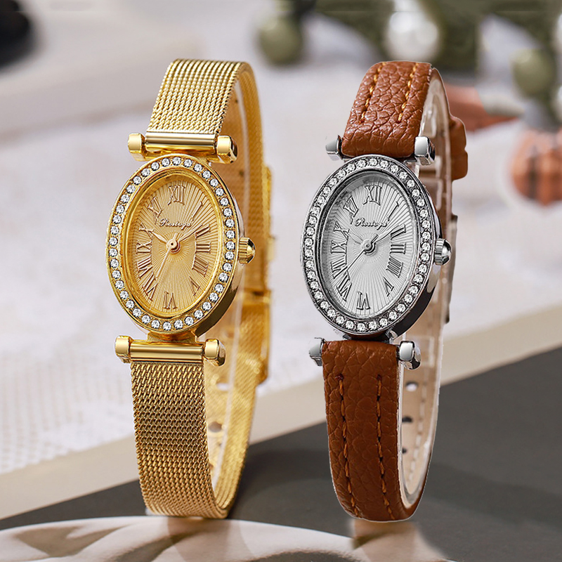 Luxury Watch Leather Strap - ラグジュアリーウォッチ レディース ファッション オーバルダイヤモンドダイヤル クォーツ腕時計 卸売