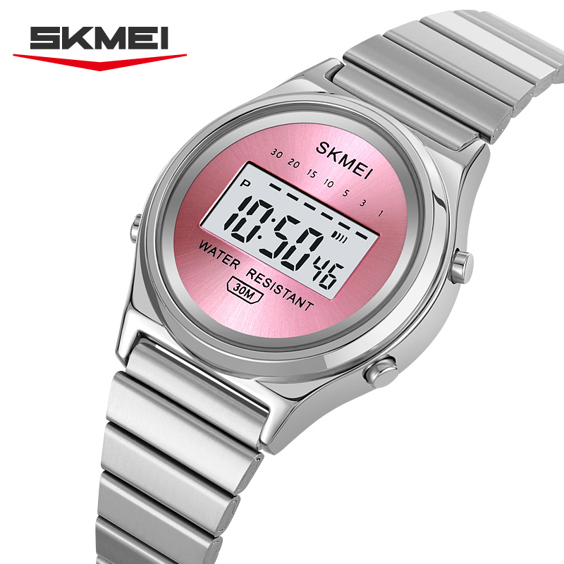 Perpetual Calendar Watch - SKMEI 2521 小さな絶妙な女性用デジタル腕時計エレガントな防水スポーツ電子時計スチールベルト女性ギフトリロイ Mujer
