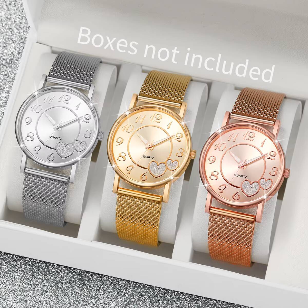 Open Heart Watch - 1/3 個ファッションハートダイヤル女性用腕時計カジュアルプラスチックストラップクォーツ腕時計レロジオフェミニーノ（箱なし）