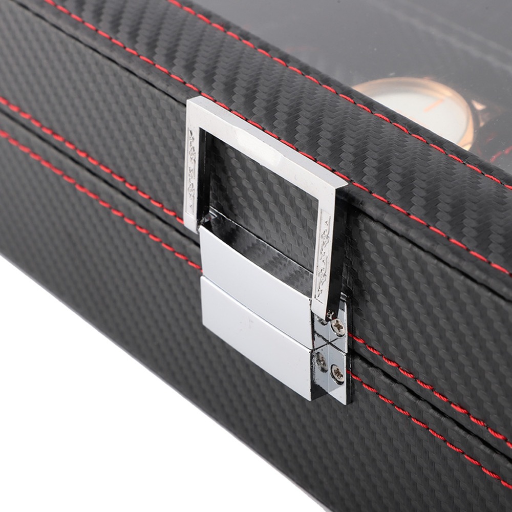 防塵カーボンファイバー時計ボックス 6 スロット透明窓時計ケ - Luxury Watch Collection Box のレビューと価格