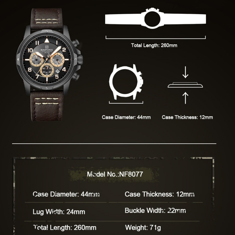 NAVIFORCE ファッションクォーツクロノグラフ腕時計  - Open Heart Watch のレビューと価格