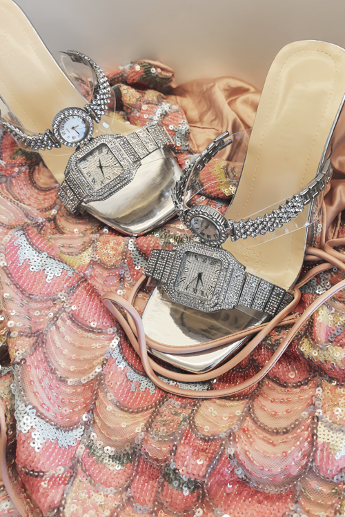 オリジナルデザインクリスタルウォッチハイヒールサンダルレディ - Luxury Watch Leather Strap のレビューと価格