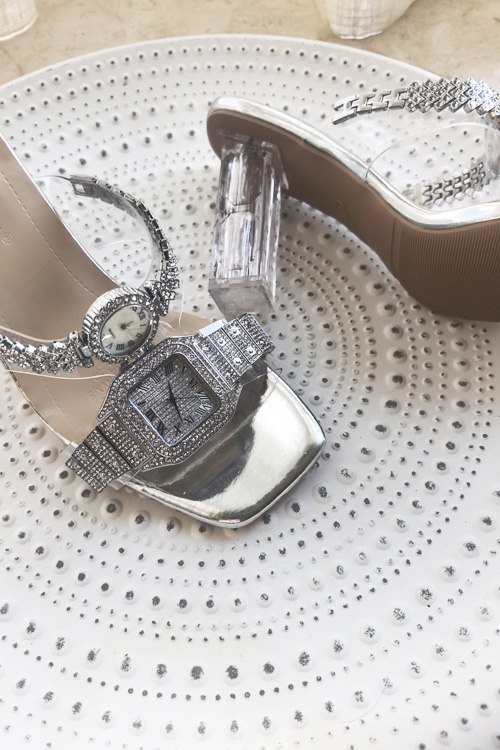 オリジナルデザインクリスタルウォッチハイヒールサンダルレディ - Luxury Watch Leather Strap のレビューと価格