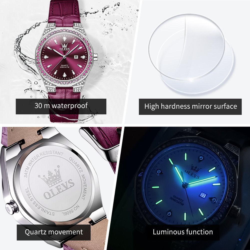 OLEVS オリジナルレディース腕時計ダイヤモンドラップファ - Luxury Watch Leather Strap のレビューと価格