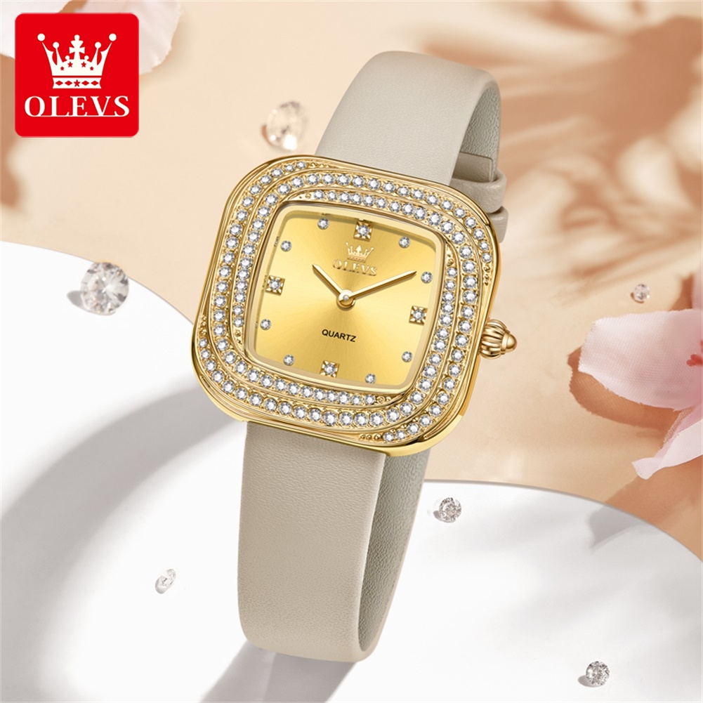 OLEVS ファッションレディーススクエアクォーツ時計レザー - Luxury Watch Leather Strap のレビューと価格