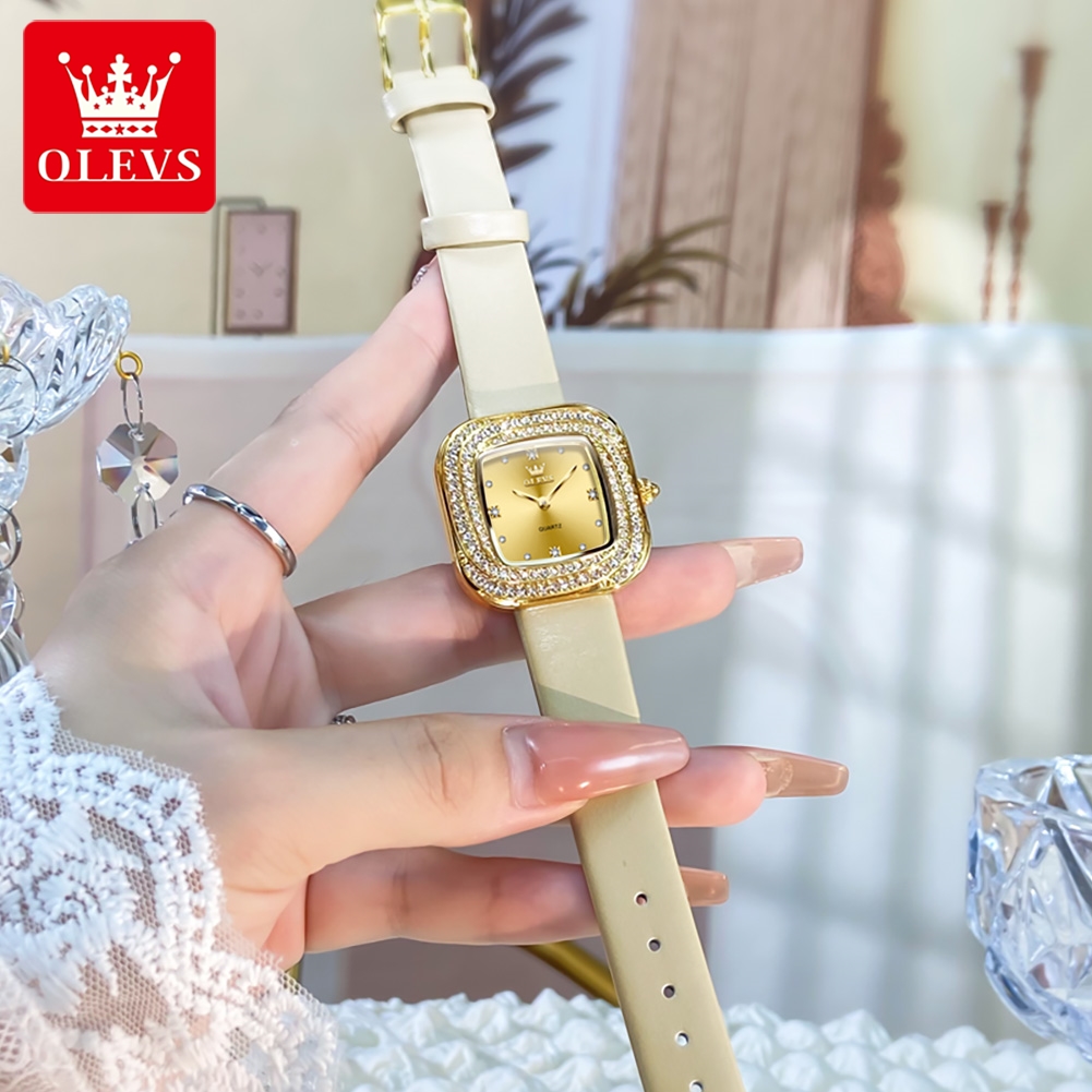 OLEVS ファッションレディーススクエアクォーツ時計レザー - Luxury Watch Leather Strap のレビューと価格