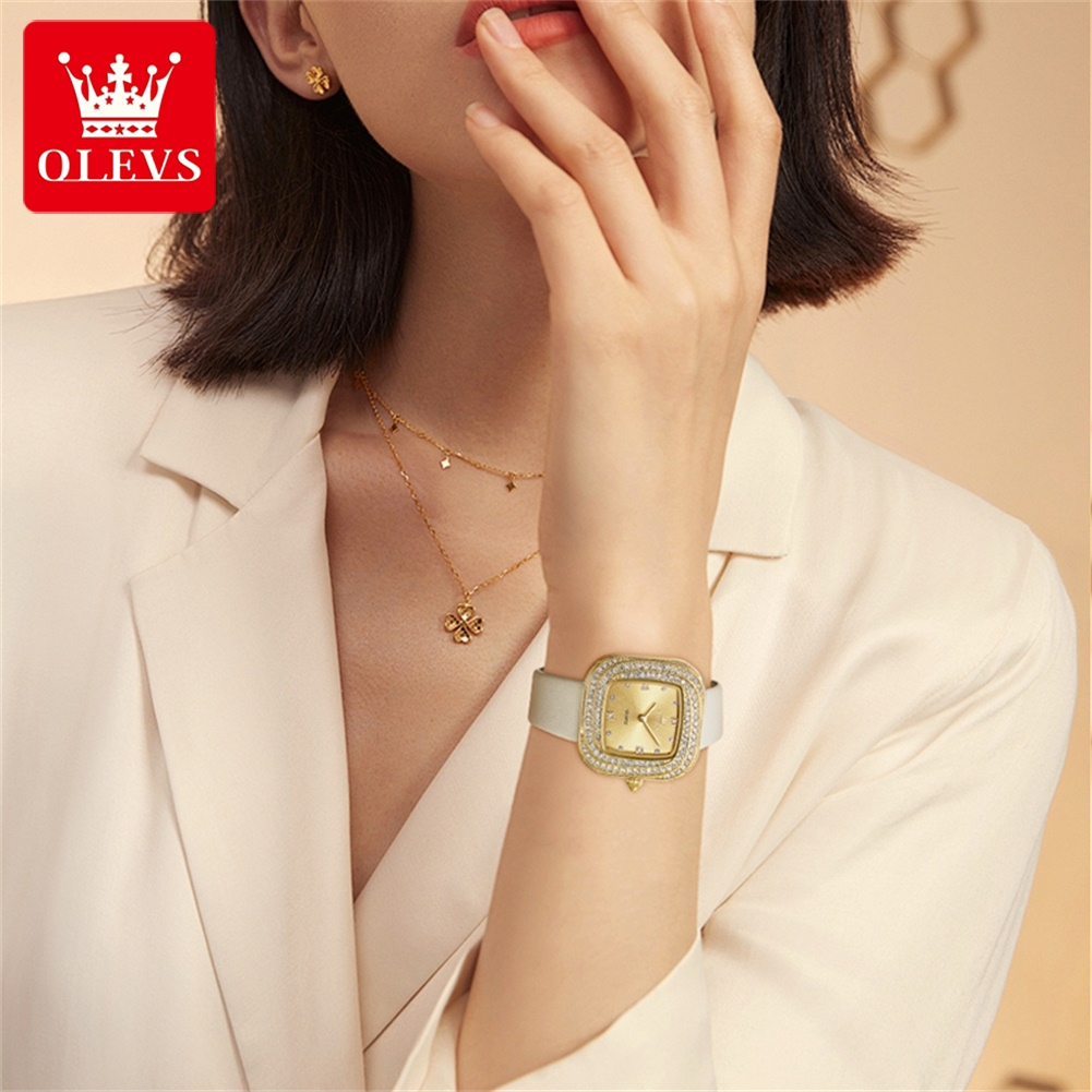 OLEVS ファッションレディーススクエアクォーツ時計レザー - Luxury Watch Leather Strap のレビューと価格