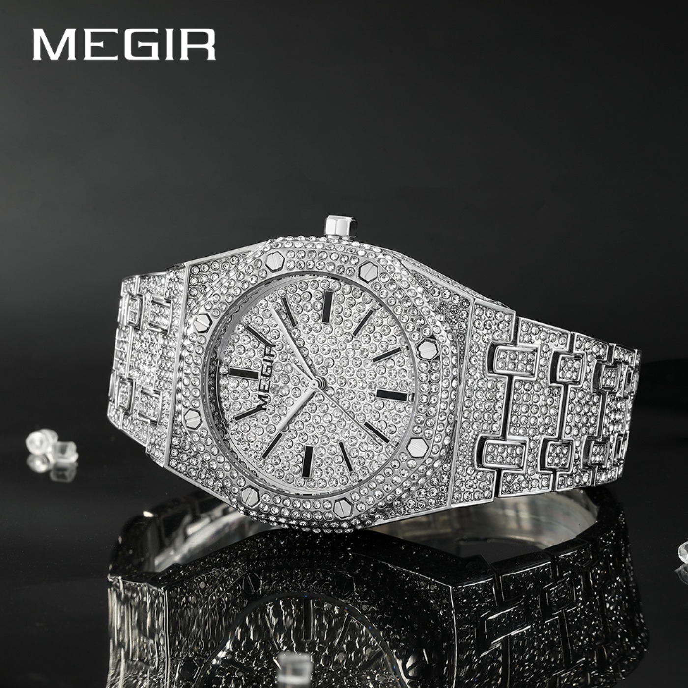 MEGIR 高級クォーツラインストーン腕時計男性用ゴールデン - Luxury Watch Brands のレビューと価格