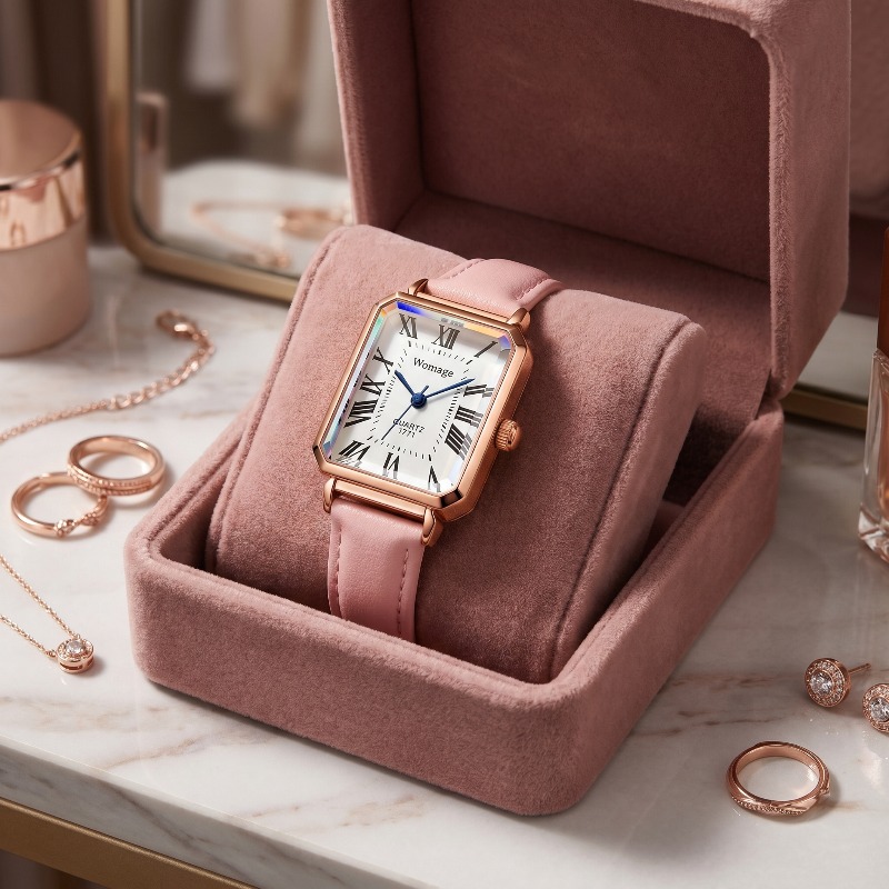 ファッション長方形クォーツ時計女性のための高級ブランドローマ - Luxury Watch Leather Strap のレビューと価格