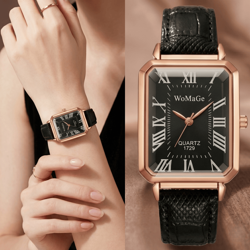 ファッション長方形クォーツ時計女性のための高級ブランドローマ - Luxury Watch Leather Strap のレビューと価格