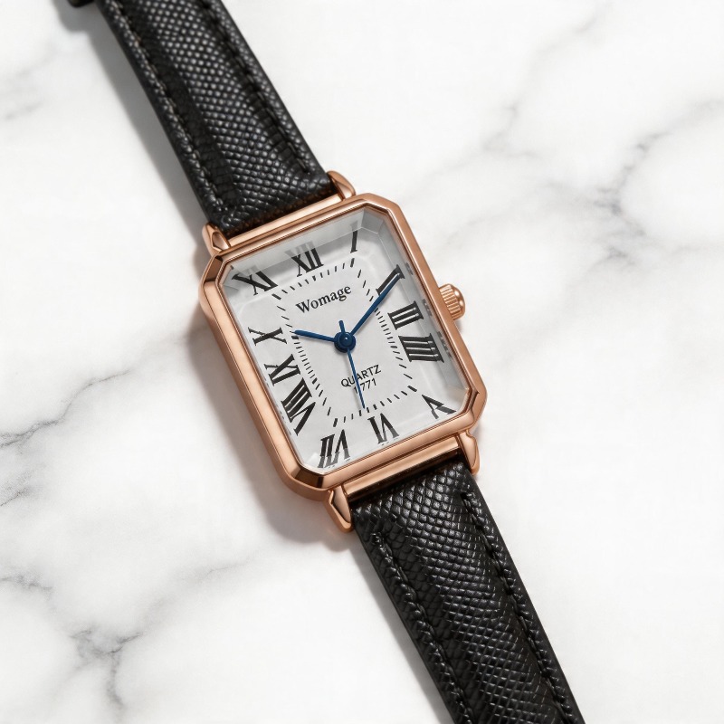 ファッション長方形クォーツ時計女性のための高級ブランドローマ - Luxury Watch Leather Strap のレビューと価格