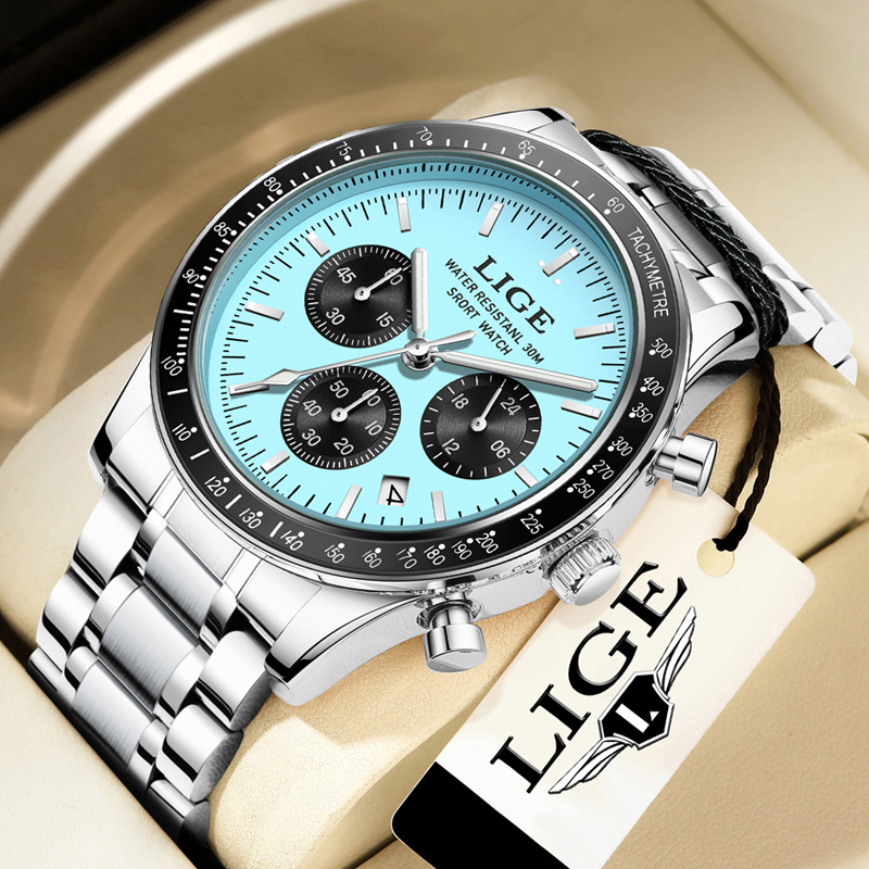 LIGE トップブランドの高級新しいメンズ腕時計クォーツマン - Luxury Watch Collection Box のレビューと価格