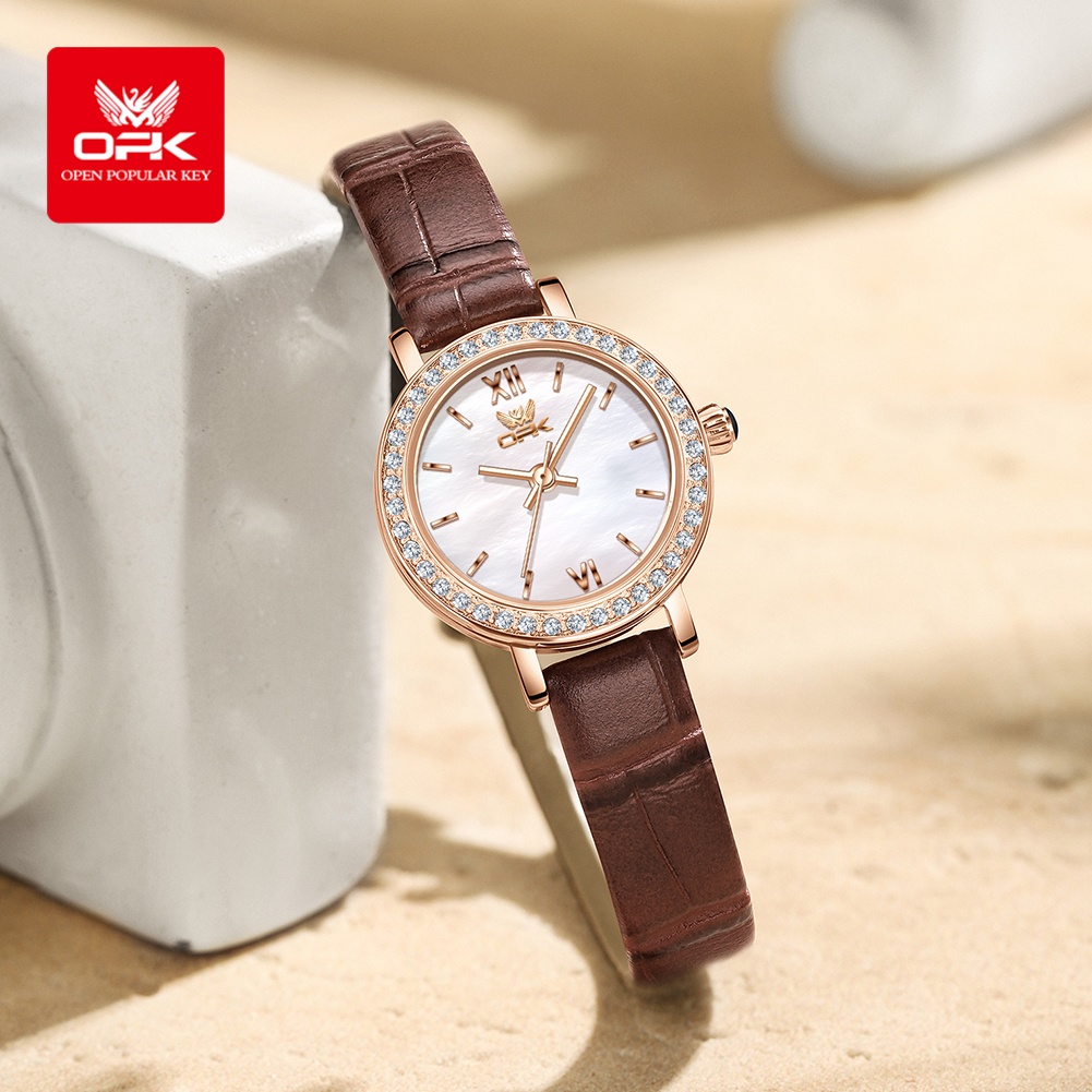 OPK 6063 ライト高級腕時計女性用小さなラウンドダイヤ - Luxury Watch Leather Strap のレビューと価格