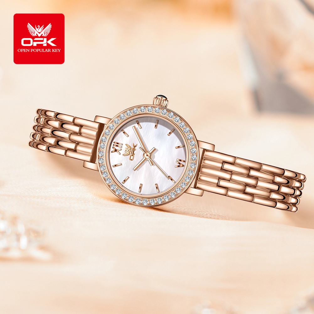 OPK 6063 ライト高級腕時計女性用小さなラウンドダイヤ - Luxury Watch Leather Strap のレビューと価格