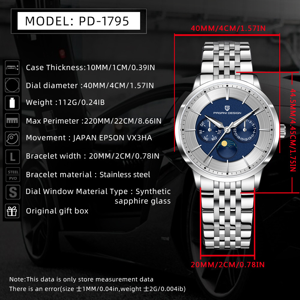 2025年 パガーニデザイン 新メンズムーンフェイズ ビジネ - Moonphase Complication Watch のレビューと価格