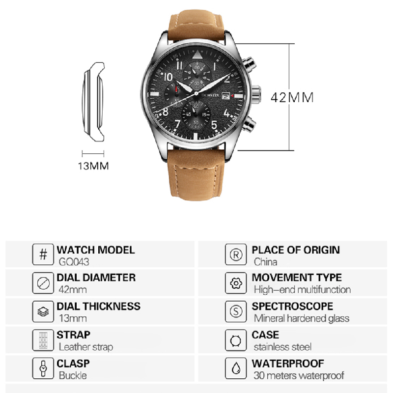 OCHSTIN オリジナルメンズクロノグラフ腕時計ストップウ - Open Heart Watch のレビューと価格