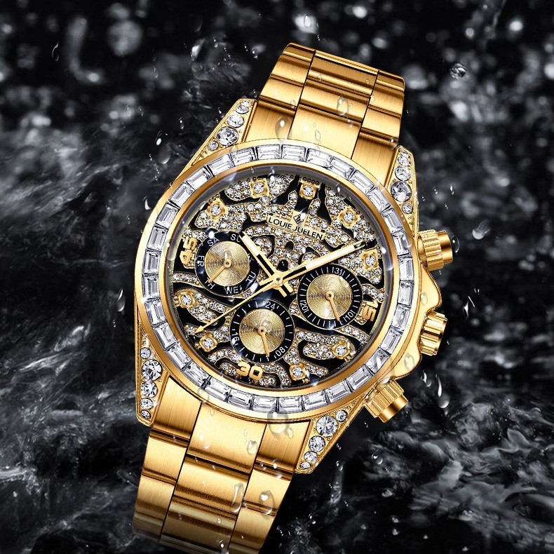 ステンレススチール製ニューゴールド6針ムーンフェイズスケルト - Moonphase Complication Watch のレビューと価格