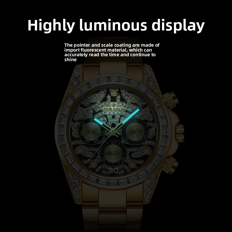 ステンレススチール製ニューゴールド6針ムーンフェイズスケルト - Moonphase Complication Watch のレビューと価格