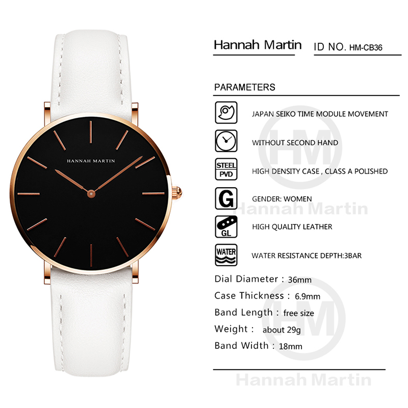 Hannah Martin-女性用クォーツムーブメント時計, - Luxury Watch Leather Strap のレビューと価格